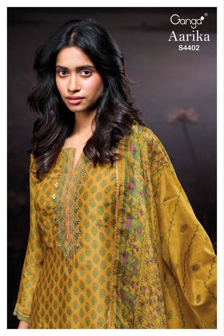 Aarika 4402 By Ganga Bemberg Silk Satin Designer Salwar Suits Exporters In India